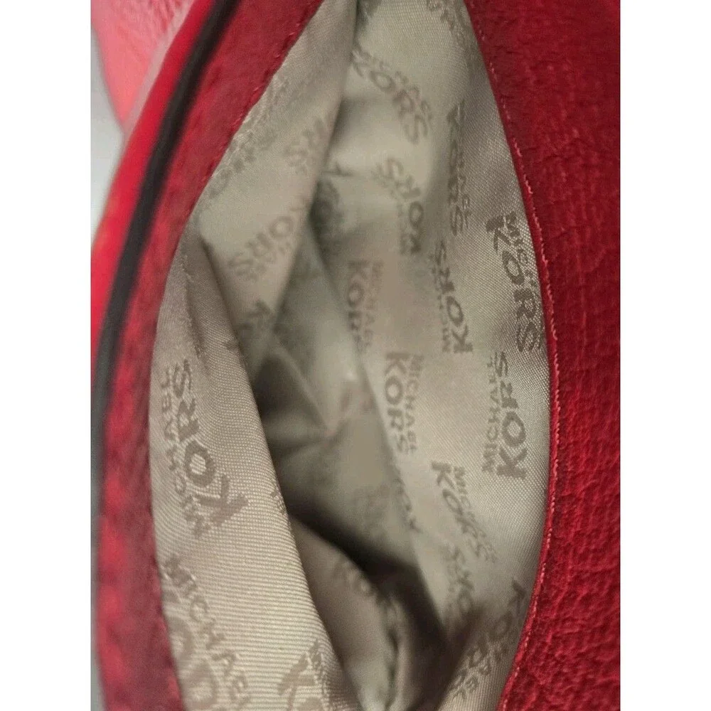 Michael Kors Red Pebbled Leather Hobo Shoulder Bag Gold Hardware 38F3XLYL3L Auth